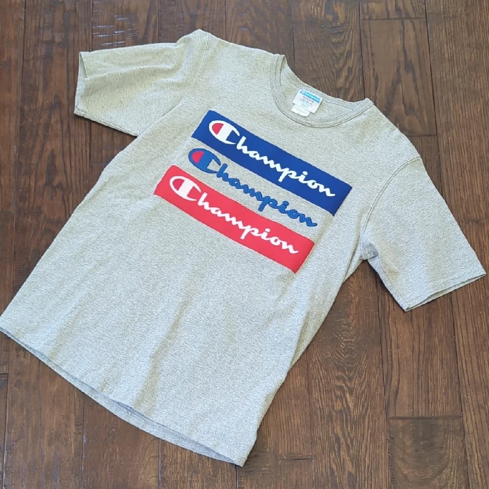CHAMPION I Red, White & Blue Striped Embroidered Logo Short Sleeve T-Shirt, M - Picture 2 of 10